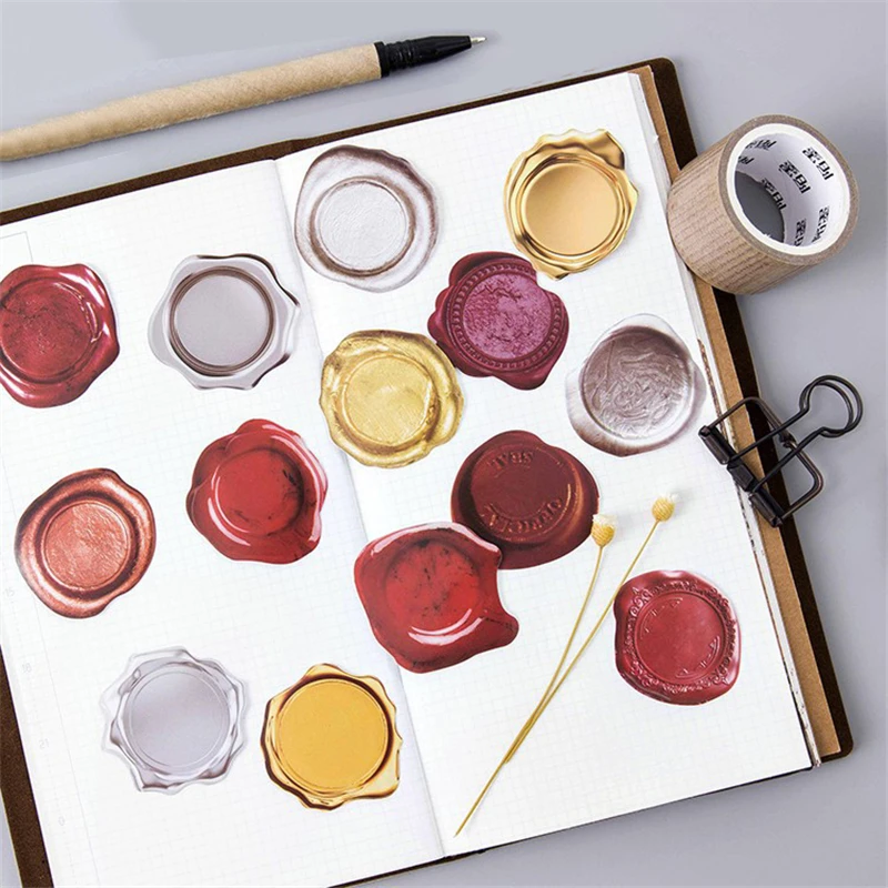 

45pcs/pack Simulation Wax Seal Pattern Stationery Stickers for Diary Letters DIY Scrapbooking Chancery Label Baking Pack Decor