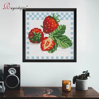 

RUYISHIJIA Embroidery,Paintings,Needlework,Cross stitch kits,Fruit Strawberry,DIY Cross-stitch,thread embroidery