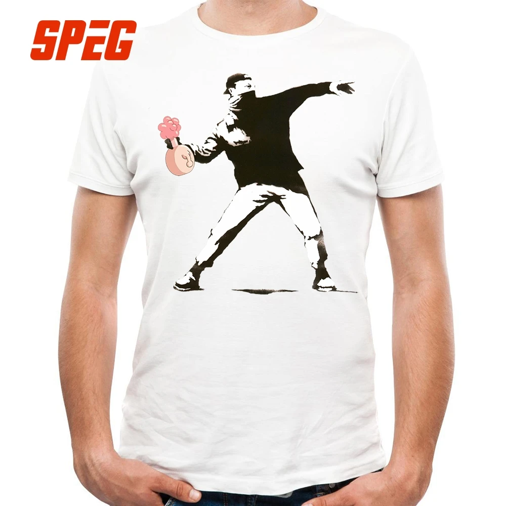 

T Shirt Banksy W Plumbus Rick Morty Funny Tees Adult Round Neck Clothing Short Sleeve T-Shirt Male 100% Cotton High Quality