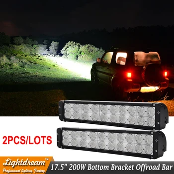 

17.5" Inch 200W 10W LED Light Bar for Work Indicators Drive Offroad Boat Car Tractor Truck 4x4 ATV 12V 24V Bottom Bracket x2pcs