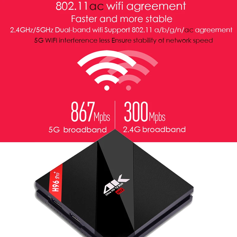 H96 PRO + Plus Smart TV Box Amlogic S912 Octa Mali-T820MP3 GPU 3G/ 64G Android 71 de 24g/58 GHz Wifi Bluetooth Set TOP BOX