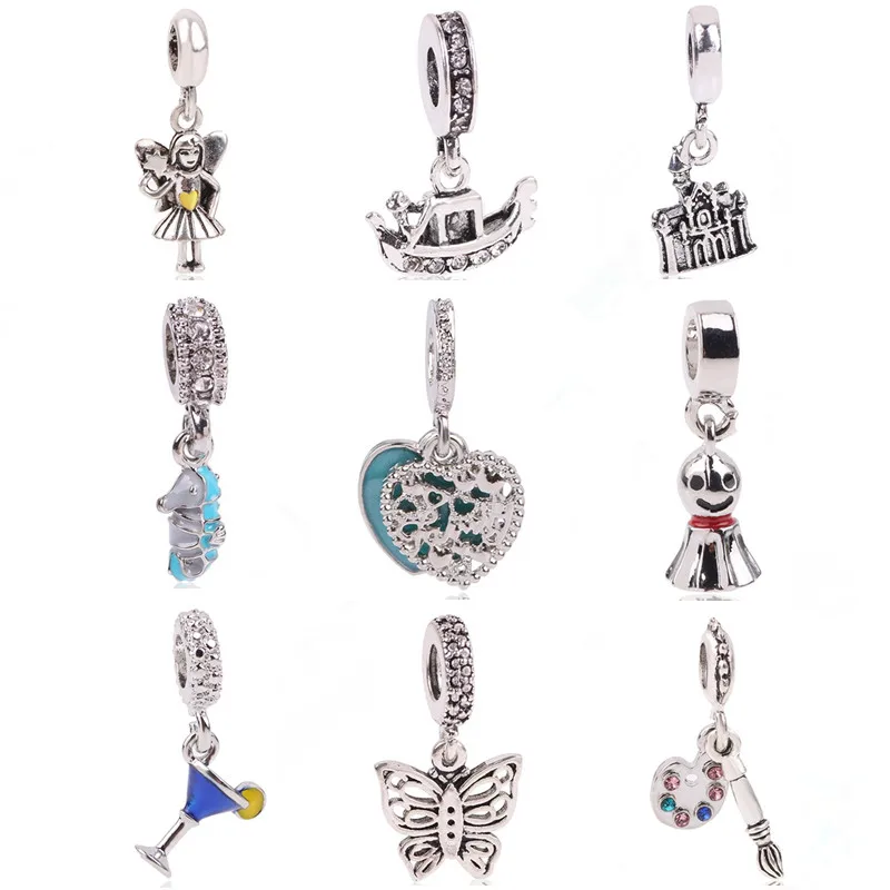 

dodocharms Silver Color Original European Brush Sea horse Castle Butterfly Angel beads For Pandora Charm Bracelets & Necklaces