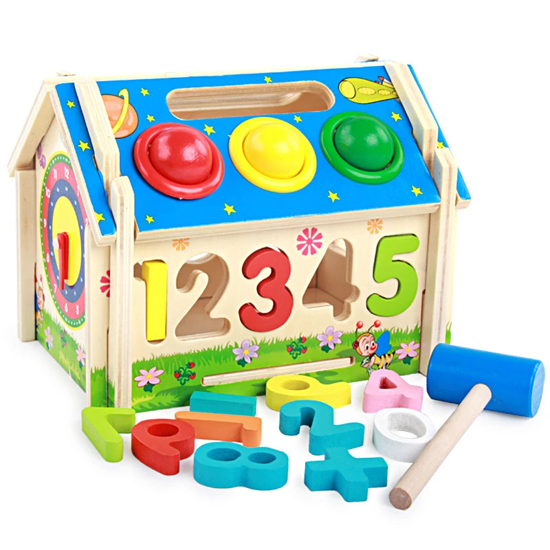 Wooden Children Early Education Puzzle Multi - Functional Geometric Shape Matching Wisdom  Toy For Children