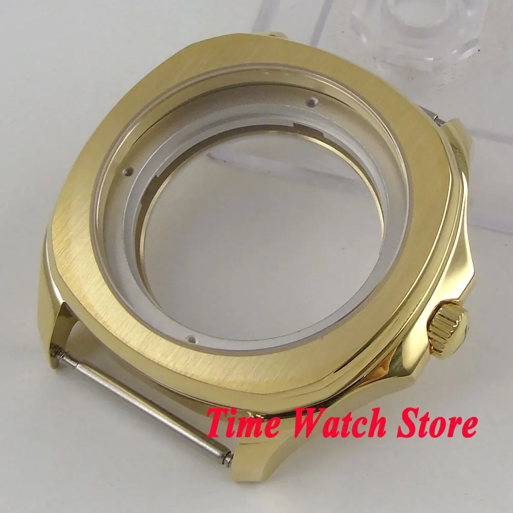 Parnis 40mm gold plated 316L watch case Sapphire crystal see through