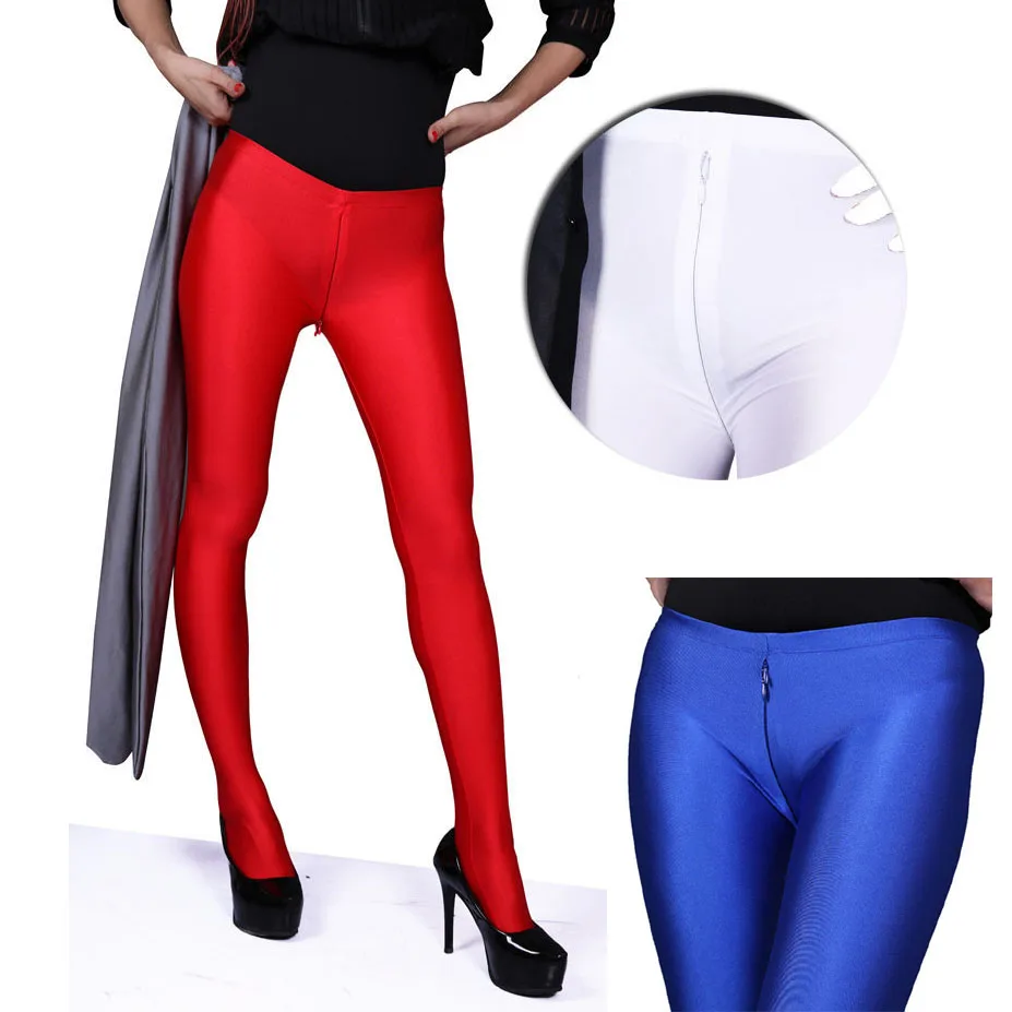 SXXLPlusSizeZipperOpenCrotchLeggingsWomenGlossyCharming