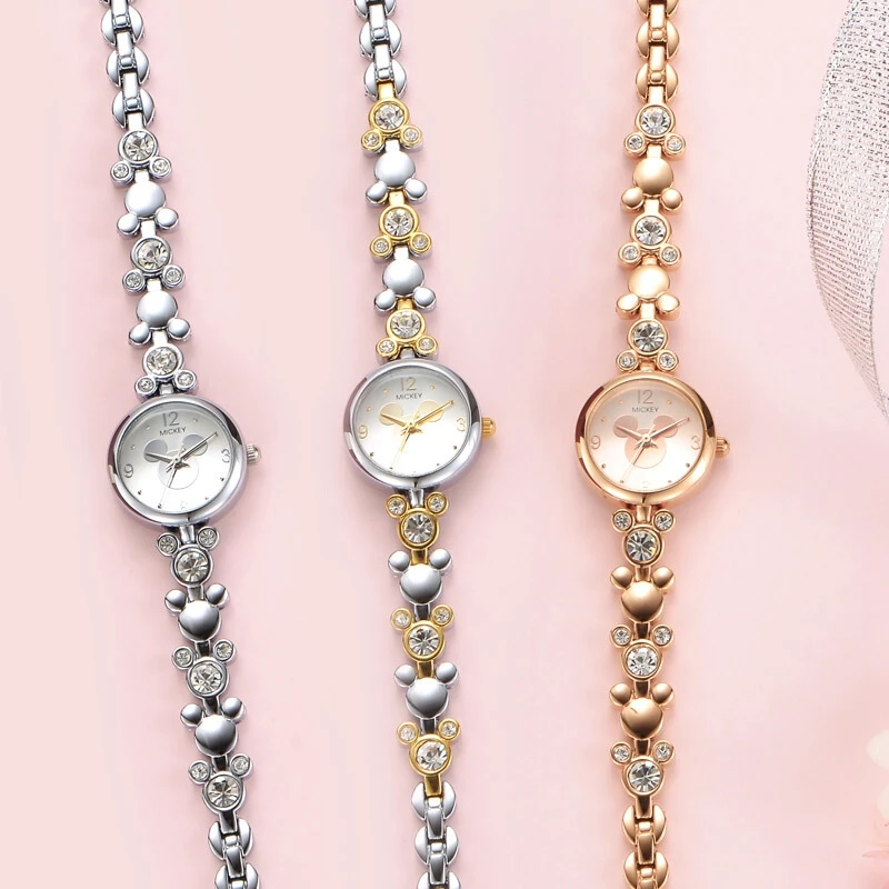 Women Bracelet Gold Silver Stainless Steel Fashion Simple Quartz Watch Genuine Disney Mickey Element Style Cute Girls Clock New