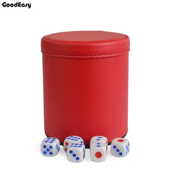 

NO logo Leather Dice Cup Plastic with 6pcs acrylic dices Polyhedral Dice Cups Board Game Gambling Dice Box Table Game