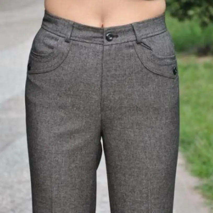 Плюс Размеры брюки Для женщин брюки Высокая талия прямые брюки Slim Повседневное брюки женские LK202