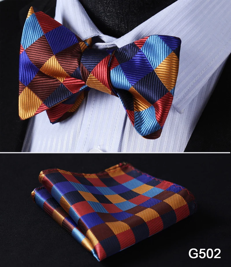  Check Polka Dot Silk Jacquard Woven Men Butterfly Self Bow Tie BowTie Pocket Square Handkerchief Ha