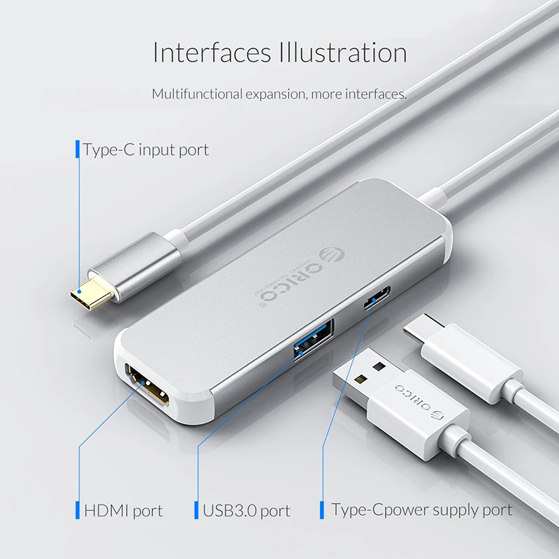 ORICO 3 in 1 USB-C HUB Type-C To HDMI Charger Adapter 4K HD USB3.0 Splitter Converter for MacBook S
