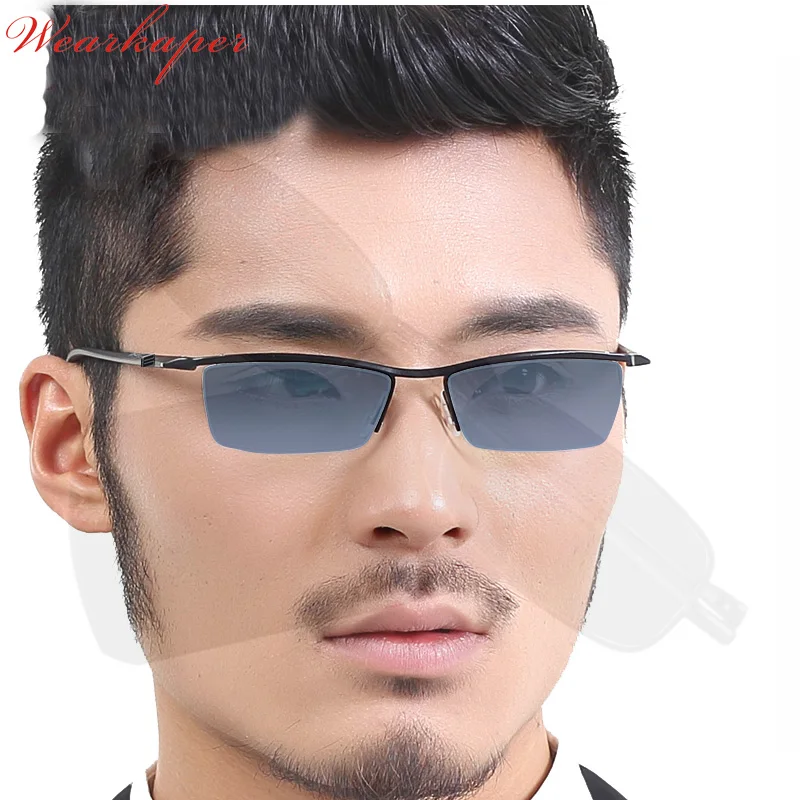 WEARKAPER фотохромные очки для чтения для мужчин половина оправы из титана сплава пресбиопии солнцезащитные очки обесцвечивание с диоптриями