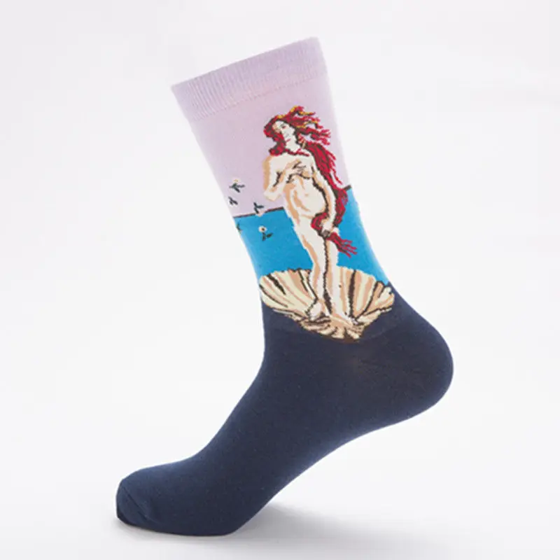 Мужские повседневные носки из чесаного хлопка счастливые мужские носки с масляными рисунками серии venus забавные носки красочные дышащие высококачественные длинные носки