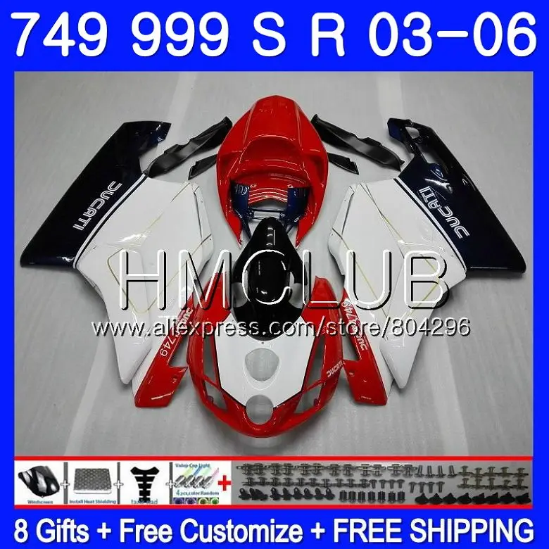 Корпус для поездок на мотоцикле DUCATI 749-999 749 999 03 04 749 S 999 S 05 06 133HM. 0 749 999 S R 749R 2003 2004 999R 2005 2006 обтекатель комплект красного и белого цвета