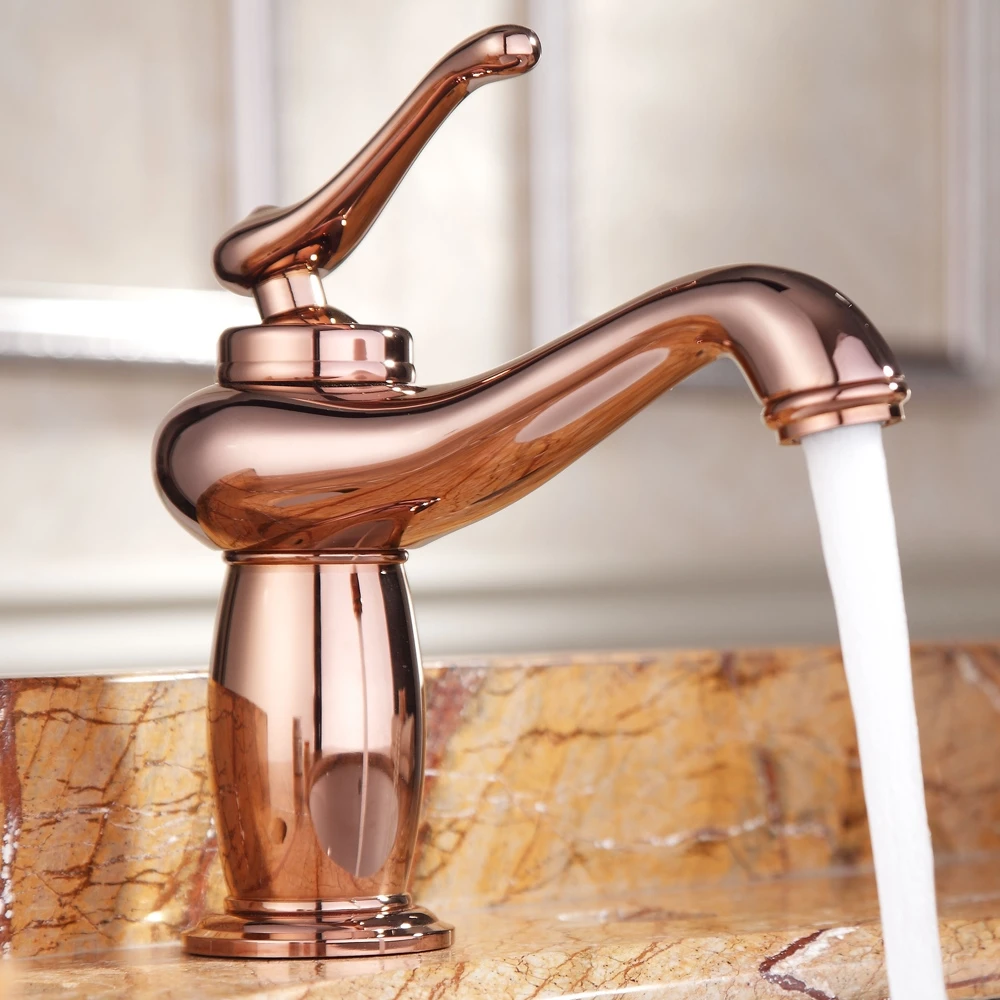 Luxury Rose gold solid brass copper Unique style basin faucet golden