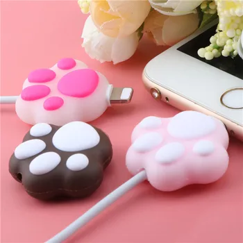 

1Pcs Silicone Cat Paws Cable protector Cute Anti-break Cartoon Animal model Cover Charging Cable Winder for iPhone Usb Cable