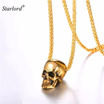 

Starlord Skull Pendant Necklace Stainless Steel/Gold/Black Color Mens Skull Necklace Punk/Gothic Necklace Halloween Gift GP2776