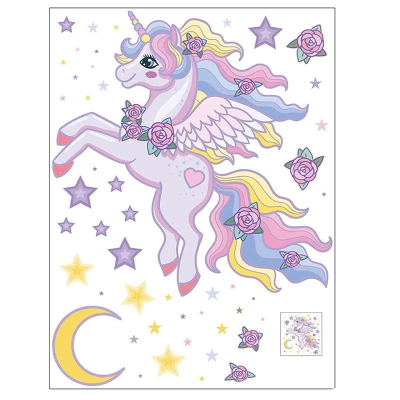

Colorful Stars Unicorn Wall Stickers Cartoon Animals Decal For Kids Room Decoration Poster Children Baby Bedroom Wallpaper