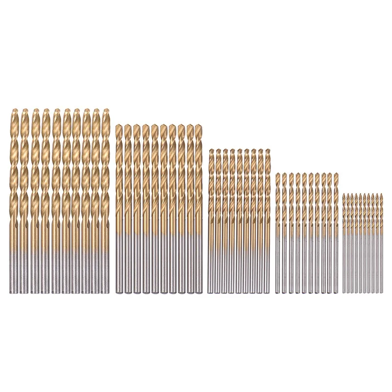 

50Pcs/Set Titanium Coated Twist Drill Bit Set 1/1.5/2/2.5/3mm High Speed Steel Wood Drilling Metalworking Power Tool Hot Sale