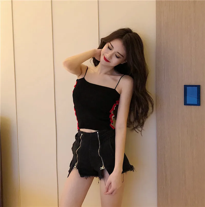 Новая корейская мода ulzzang Летняя женская одежда Винтажная Майка полосатая повязка тонкий обрезанный кроп slash шеи женские топы