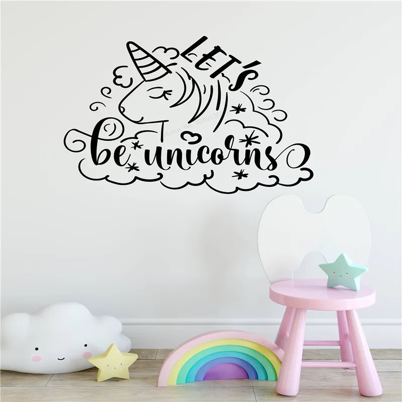

Wall Art Sticker Unicorn Poster Vinyl Removeable Decoration Beautiful Kids Babys Bedroom Mural Cute Girls Ornament Custom LY480