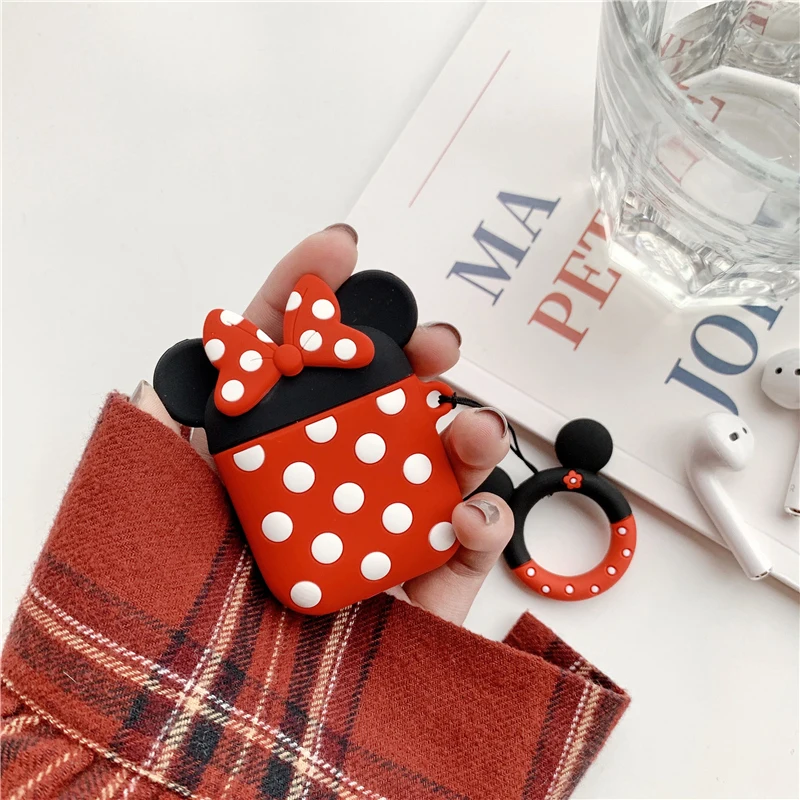 For Apple Airpods Case Soft Silicone Cover Cute Cartoon Bluetooth Earphone Protective Case Bag for Air pods 2 Key Ring Strap
