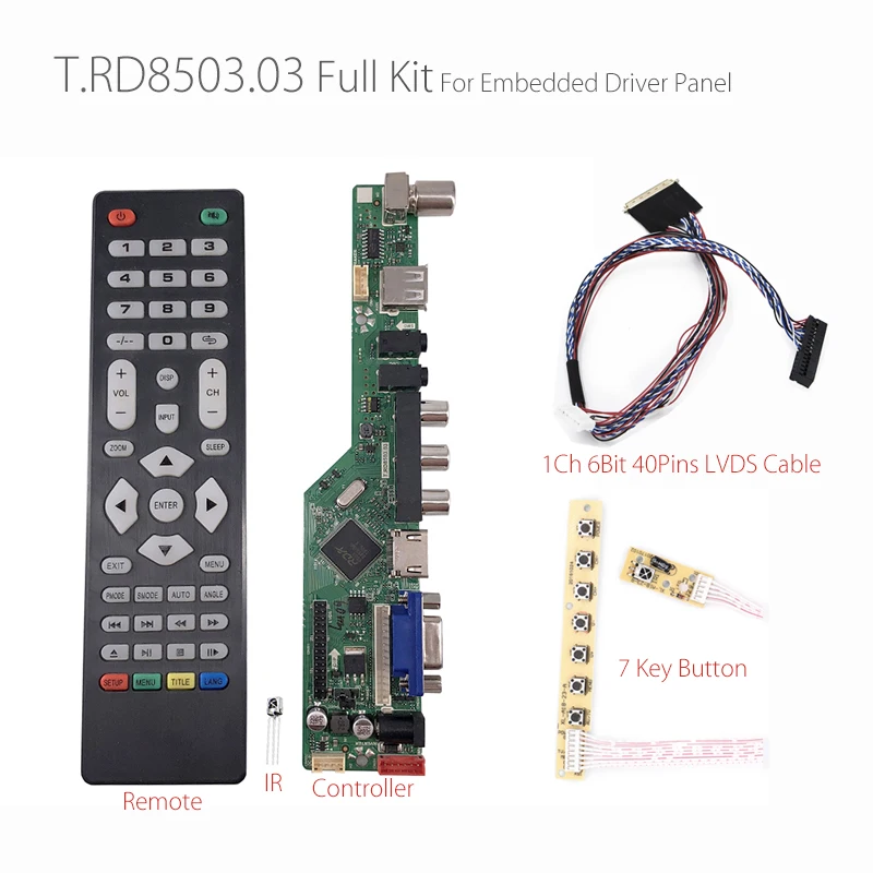 

T.RD8503.03 Universal LCD LED TV Controller Driver Board TV/PC/VGA/HDMI/USB+IR+7 Key button+1ch 6-Bit 40Pins LVDS Russian SKR.03