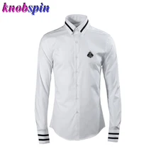 Европейская мода стиль Мужская рубашка против морщин быстросохнущие хлопковые рубашки мужские рубашки бисер значок с Пчелой полный рукав одежда