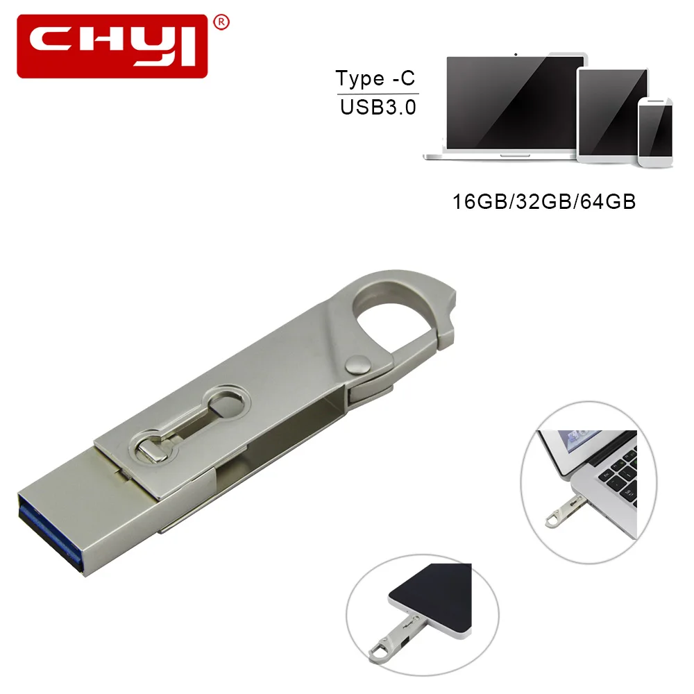 

CHYI Type C USB 3.0 Flash Drive 64GB Waterproof Pen Drive 32GB OTG USB Memory Stick 16GB PC Tablet Smartphone Gadget Double Plug