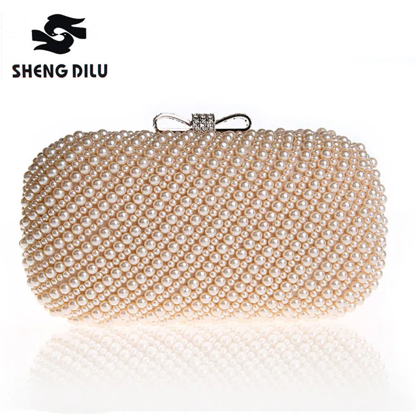 

Luxury Crystal Evening Clutch Bag Elegant Women Clutch Handbag Lady Wedding Purse Party Butterfly Knot Champagne Pearl Wallet