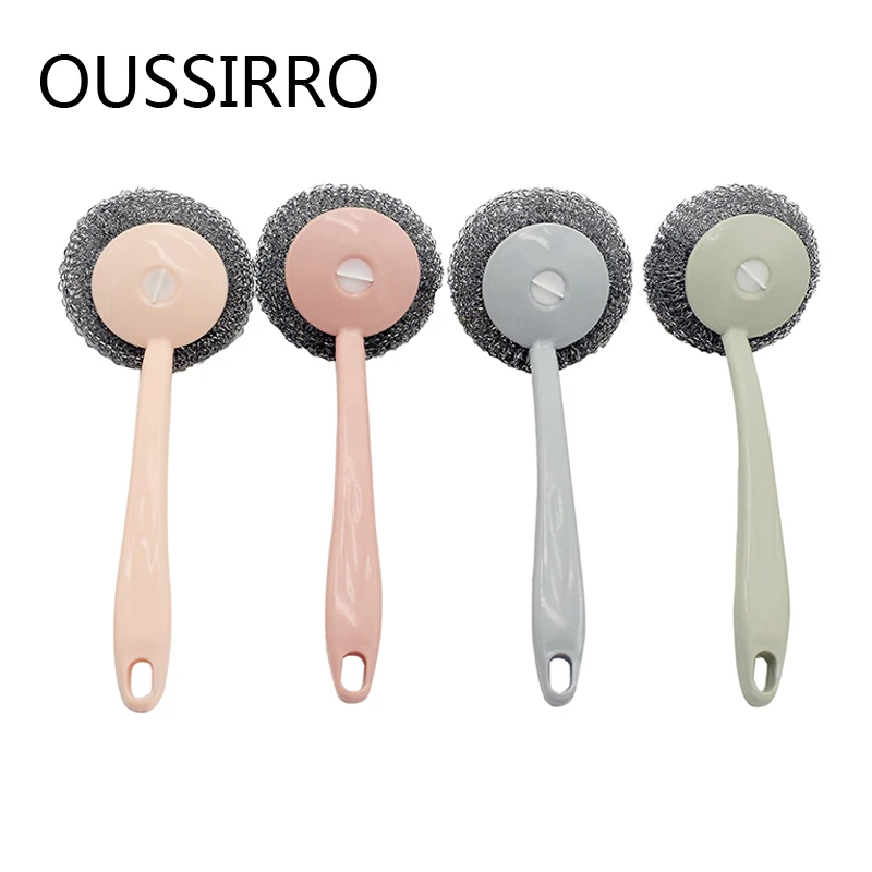 1Pcs Cleaning Brush Multiple Colour Steel Wool&Stell Ball Handle
