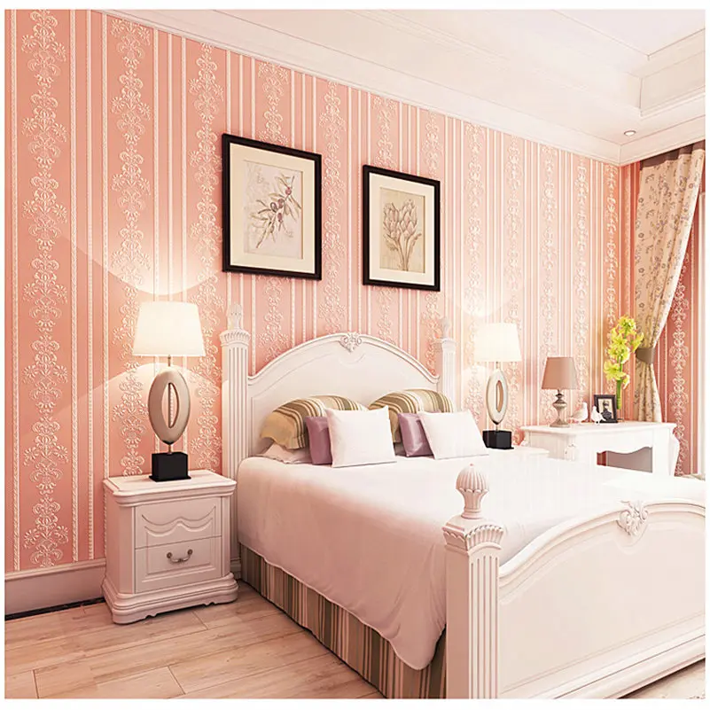 Home Decoration Pink Color Roman Stripe Wallpaper For Living