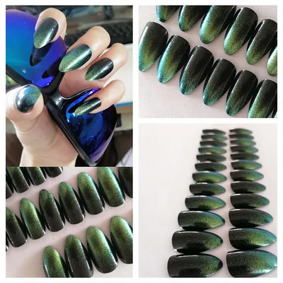 

2sets 24Pc/set Holographic Nail Tips Full Cover Stiletto False Nails DIY Nail Tips with Glue Stiker Artificial False Nails