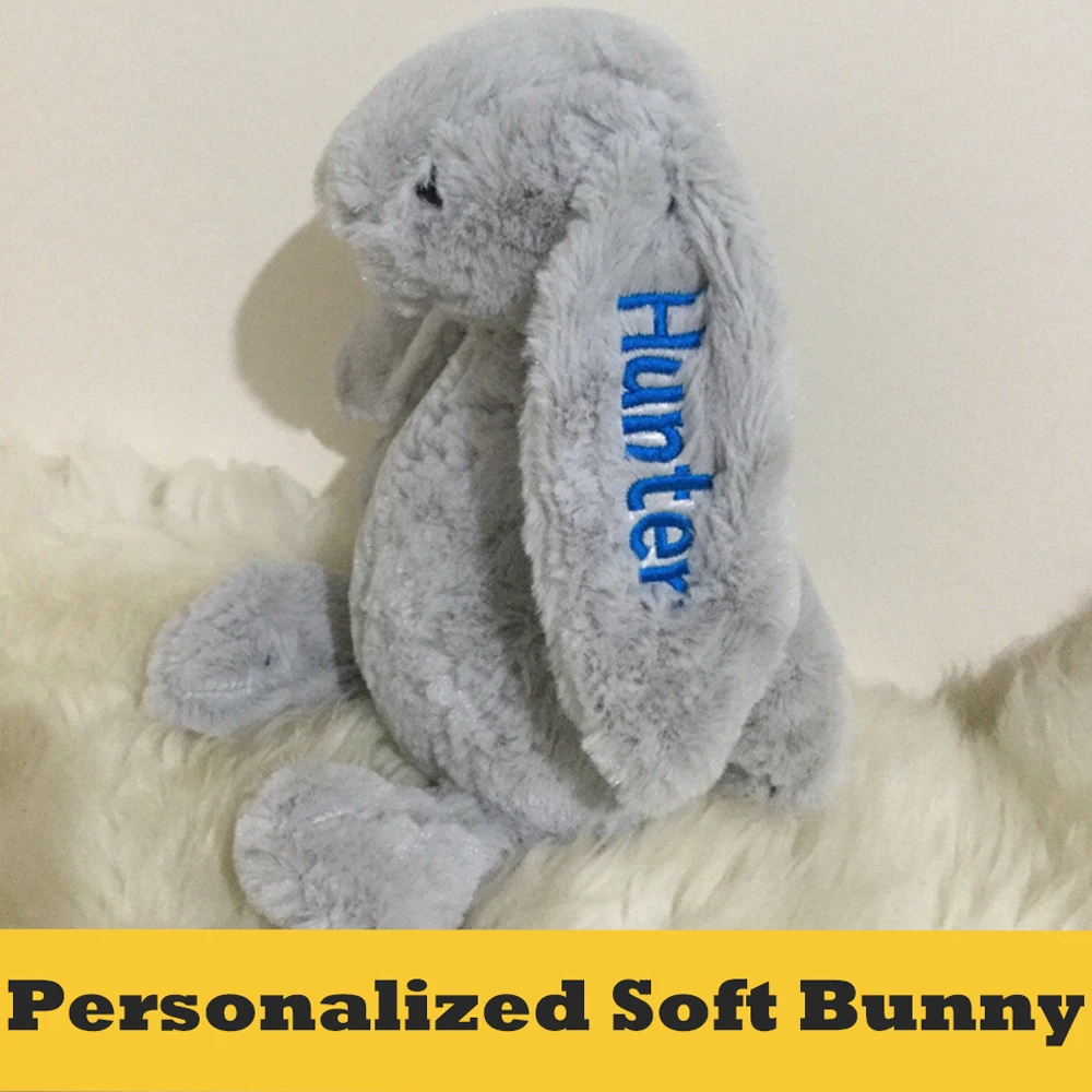 

Personalized Monogrammed Soft Animal With The Name Letter Embroidered On Ear Stuffed Animal Teddy Toy Special Gift For Kids