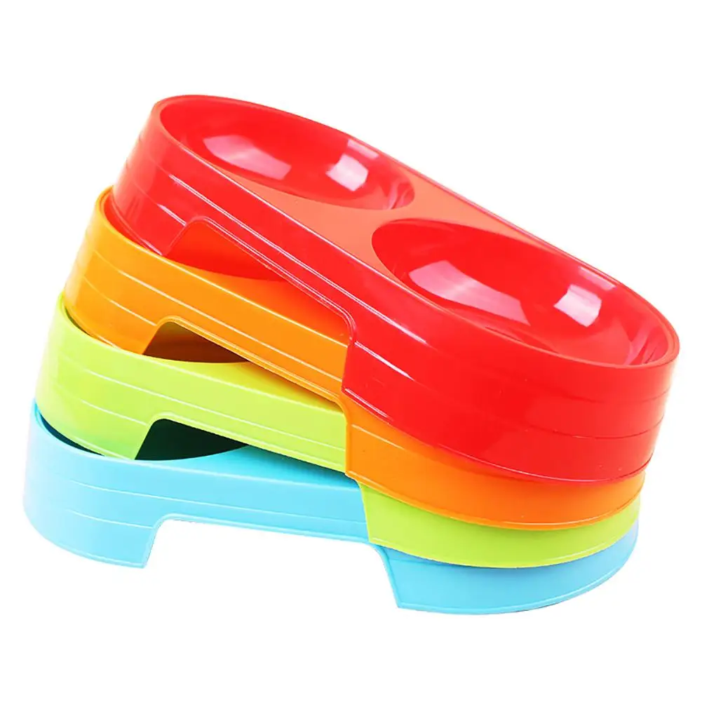 

POP ITEM! Pet Puppy Dog Cat Food Water Dish Feeder Plastic No Slip Double Bowl Dispenser