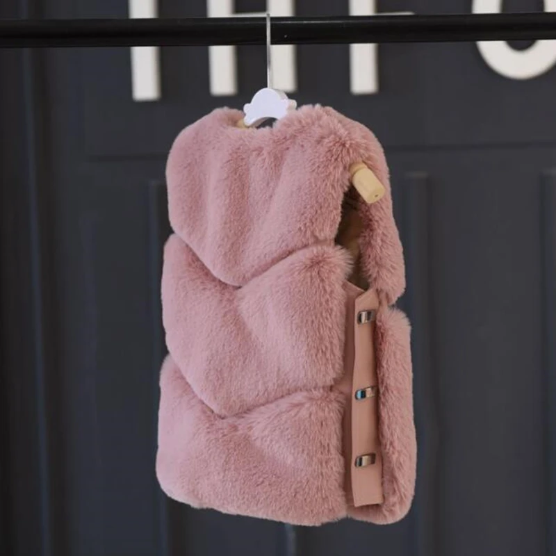 Winter Hasp Fur Vest Jacket Children's Coat for Thicken Warm Kids Girls Fake Fox Fur Outwear Clothes