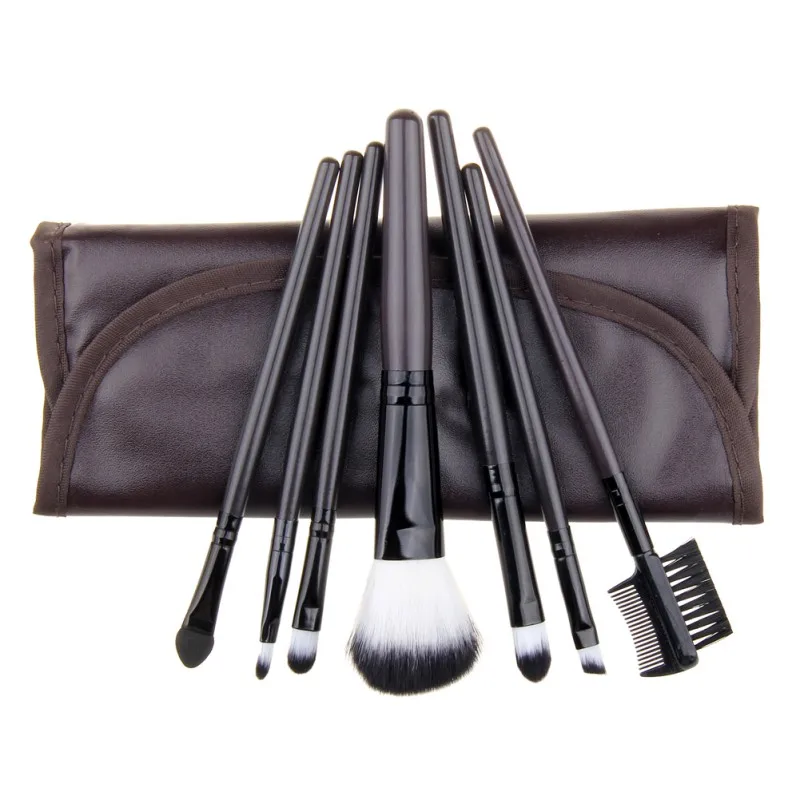 7pcs PU Leather Bag Make up Tools Eyeshadow Cosmetic Kit Foundation Brush Professional Makeup Brushes Set | Красота и здоровье