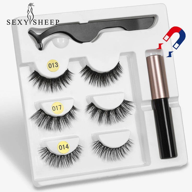 3 Pairs Magnetic Eyelashs Set Magnet Liquid Eyelinerand Magnetic Lashes And Tweezer Set Waterproof