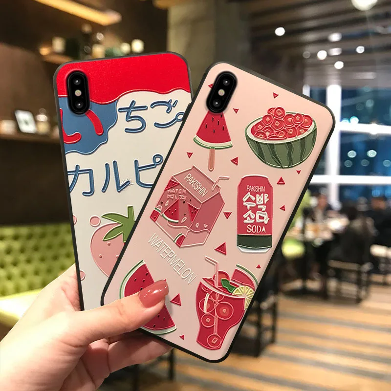 

Summer Strawberry Embossed Phone Case for iPhone XS MAX XR Capa Coque Cute Soft TPU Back Cover for iPhone X 8 7 6S 6 Plus Case