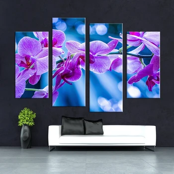 

4pcs Violet Flowers Living Rooms Set Wall Painting Print On Canvas For Home Decor Paints On Wall Pictures Art No Framed