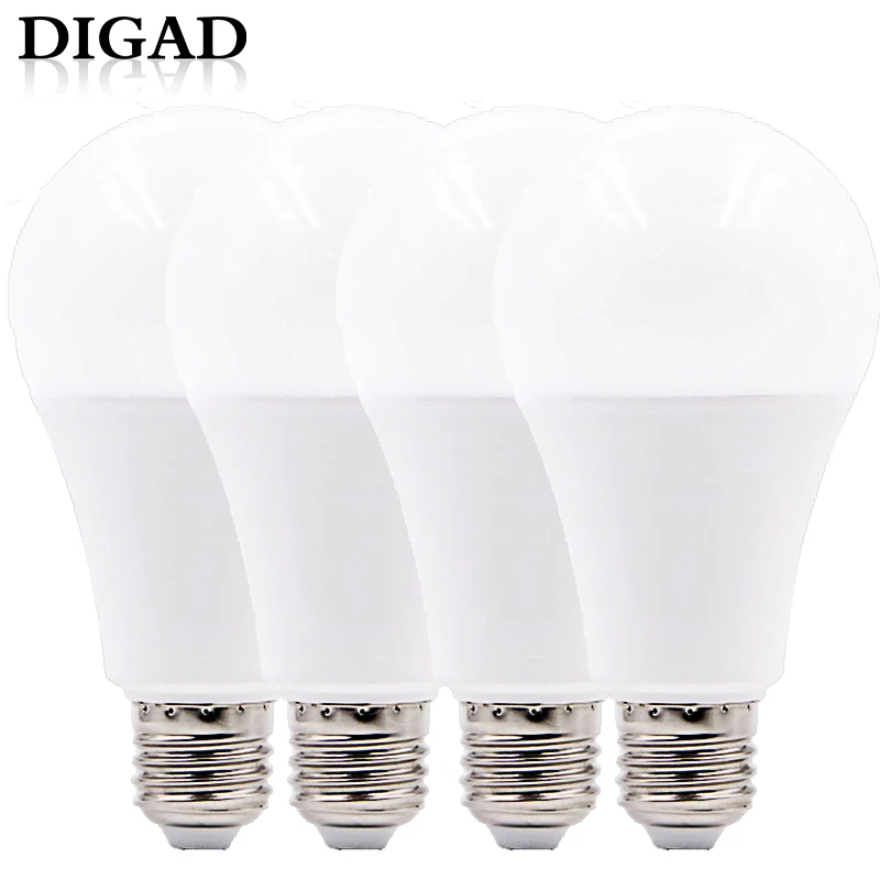 

DIGAD 4pcs LED Bulb Lamp E14 E27 3W 5W 7W 9W 12W 15W 18W 220V LED Lampada Ampoule Bombilla High Brightness LED Light SMD2835