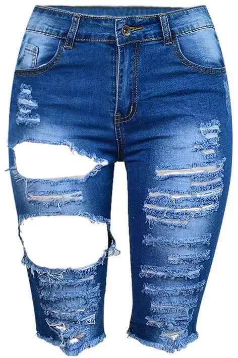 Летние обтягивающие джинсы до колена, женские брюки с высокой талией, рваные джинсы для женщин, джинсовые шорты, женские брюки