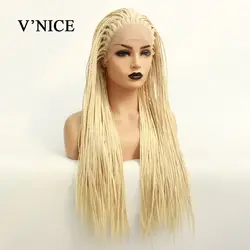 V'NICE блондинка синтетический Синтетические волосы на кружеве парик для черный Для женщин афроамериканца плетеные искусственные волосы