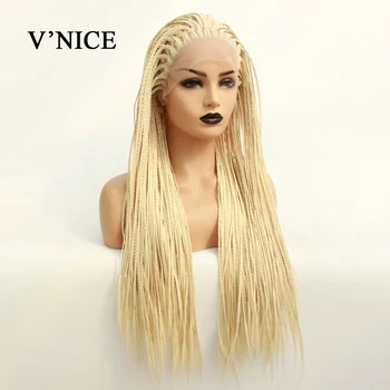

V'NICE Blonde Synthetic Lace Front Wig For Black Women African American Braided Artificial Hair Braids Wigs Natural Hairline