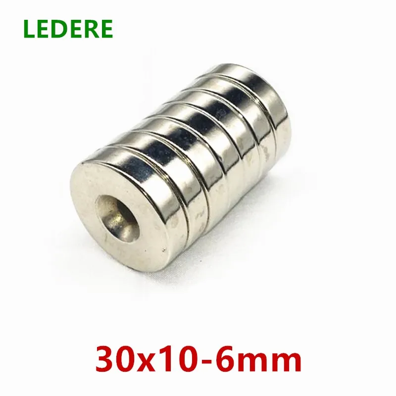 

LEDERE 1Pcs 30 x 10 mm Hole 6 mm Super Strong Ring Loop Countersunk Magnet Rare Earth Neo Neodymium Magnets Cylinder 6mm 30*10