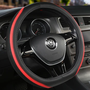 

KKYSYELVA D Shape Steering-Wheel Black Auto Car Steering Wheel Cover Leather 38CM wheel cover Interior accessories