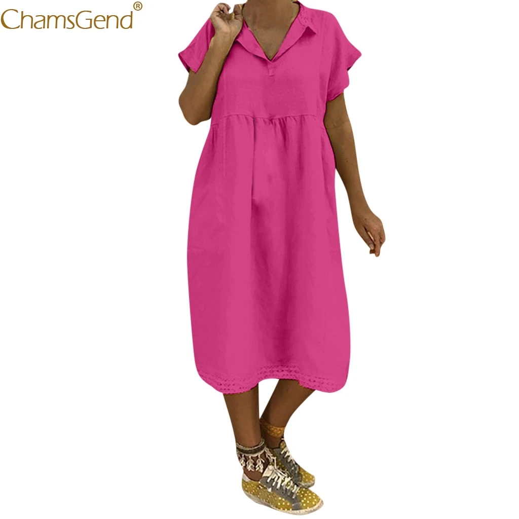 

Fashion Turn-down Collar plus size dresses for women 2019 plus size dresses elegant Summer Short Sleeve Loose Cotton Mar