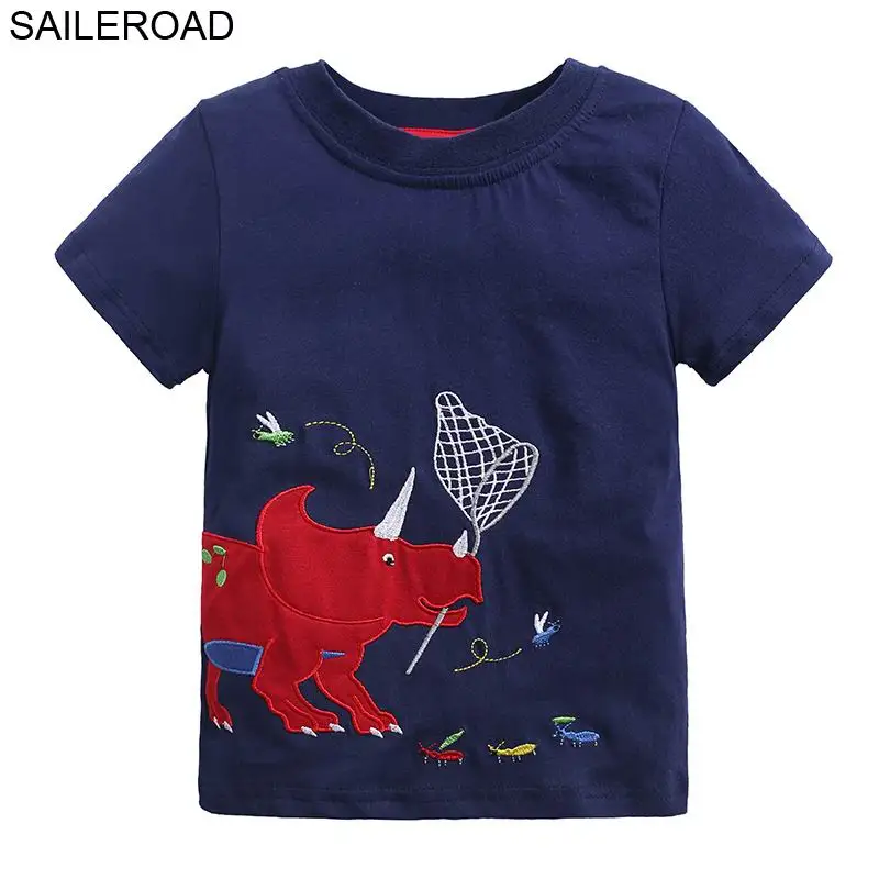 SAILEROAD/футболка с рисунком динозавра для мальчиков хлопковые футболки с короткими рукавами для мальчиков с Носорогом Criancas La camiseta от 1 до 6 лет