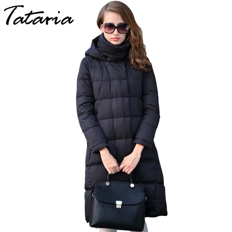 Womens Down Jackets Long Coats Hooded Warm Parkas For