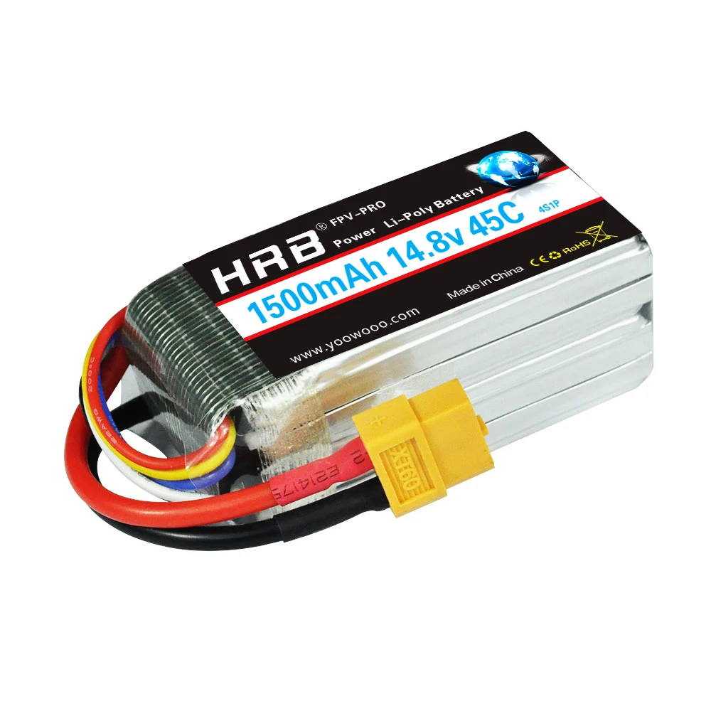 HRB lipo battery 14.8V 1500mAh 4S 45C Max 90C for RC Helicopter Airplane Quadcopter Race Drone