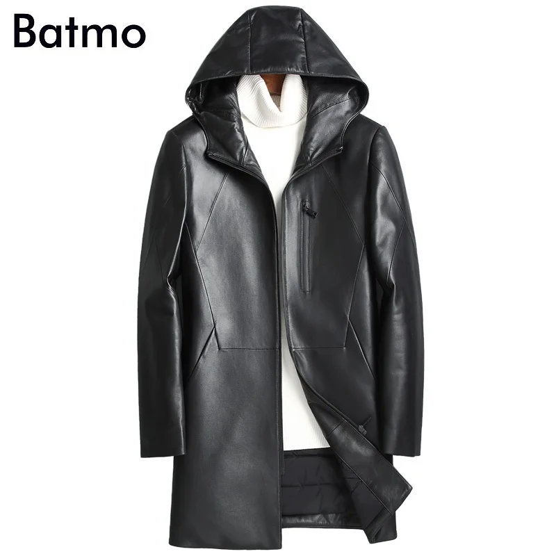 BATMO Новое поступление зимняя высококачественная мужская куртка из овчины с капюшоном на белом утином пуху, мужская теплая куртка из натуральной кожи, X-YR-07